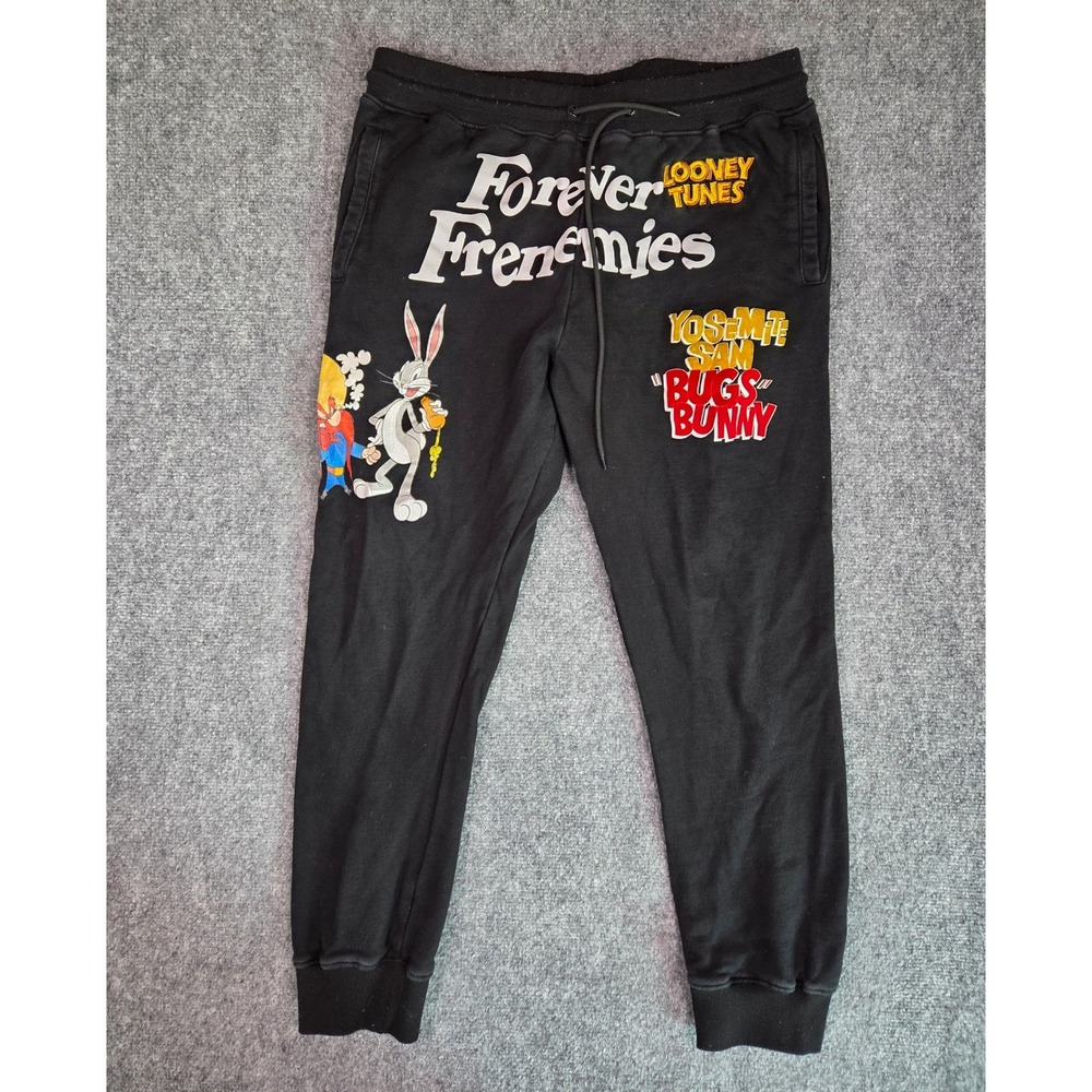 Looney‎ Tunes Joggers Mens XL Black Forever Frenemies Bugs Bunny Yosemite Sam